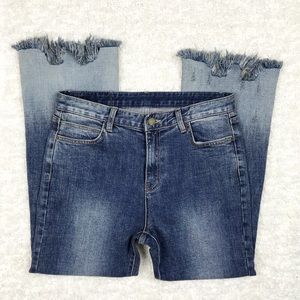 Ombré High waisted Frayed Flare Ankle Jeans